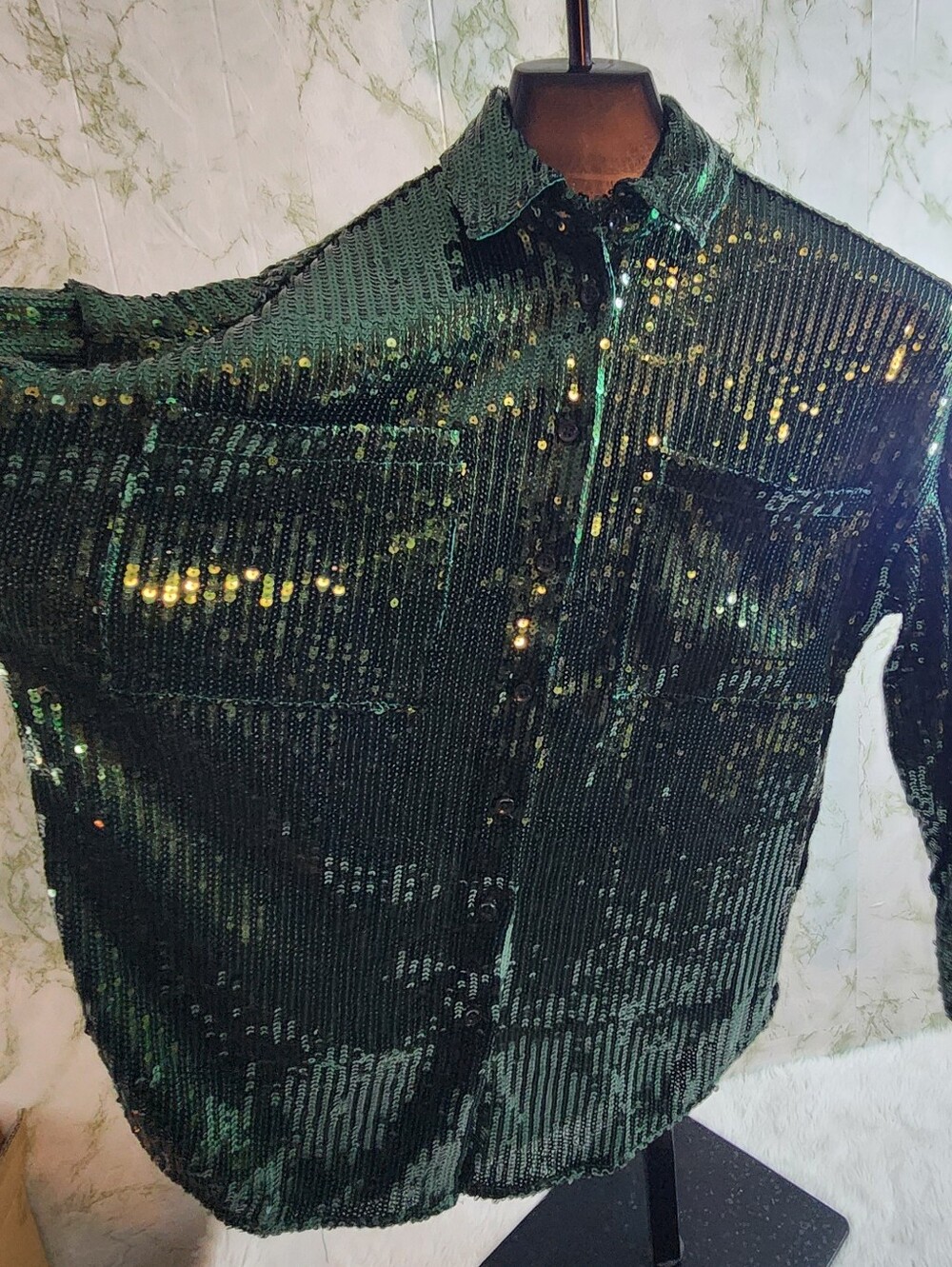 Curations DEBBIE DENMOM Sequin Button Down - Picture 5 of 12
